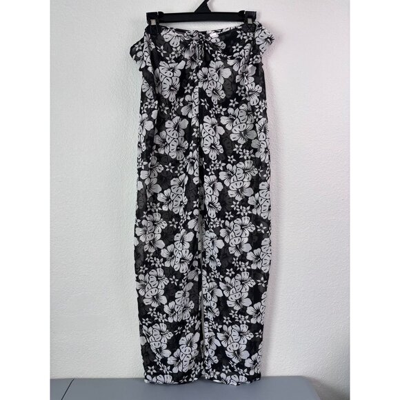 Victoria's Secret women's medium black hibiscus wide leg sheer cover‎ up pants - Picture 1 of 5